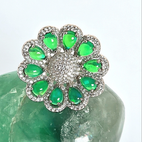 Natural Clarity Enhanced Green Fire Opal 6x4mm 925 Sterling Silver Ring Sz 7.75 - Picture 2 of 10